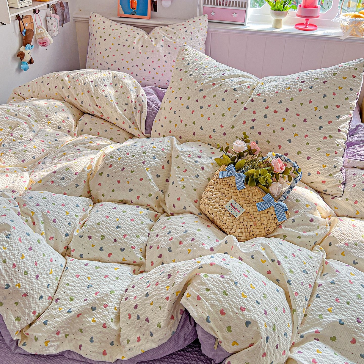 91家纺网 家纺一手货源 找家纺 欧妮家纺 2026新款泡芙棉印花四件套-跑量款 泡芙-心心相印