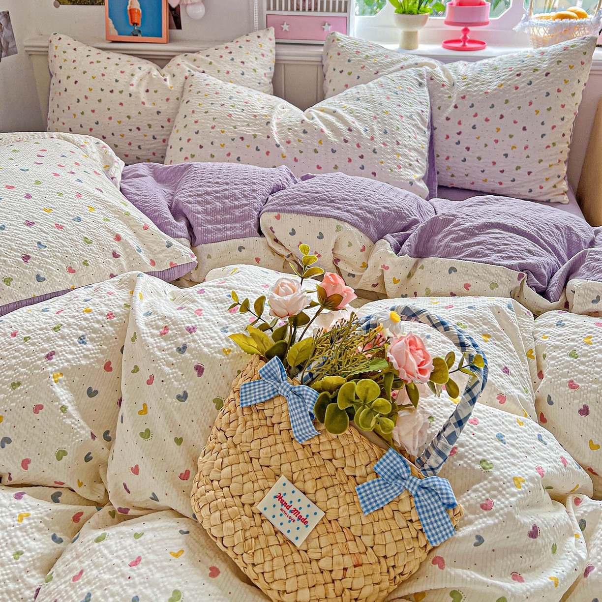 91家纺网 家纺一手货源 找家纺 欧妮家纺 2026新款泡芙棉印花四件套-跑量款 泡芙-心心相印