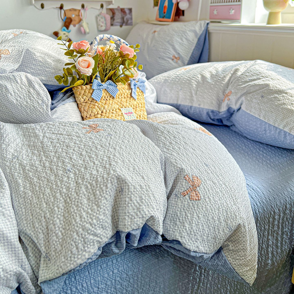 91家纺网 家纺一手货源 找家纺 欧妮家纺 2026新款泡芙棉印花四件套-跑量款 泡芙-格纹蝶梦