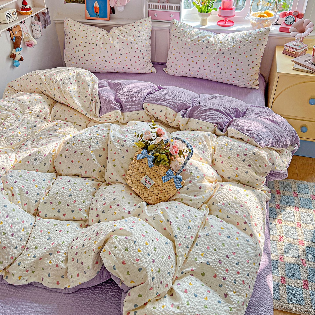 91家纺网 家纺一手货源 找家纺 欧妮家纺 2026新款泡芙棉印花四件套-跑量款 泡芙-心心相印