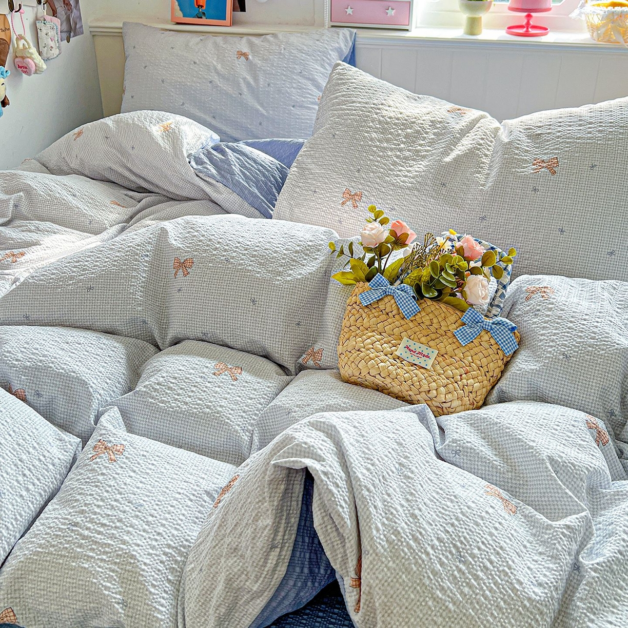 91家纺网 家纺一手货源 找家纺 欧妮家纺 2026新款泡芙棉印花四件套-跑量款 泡芙-格纹蝶梦