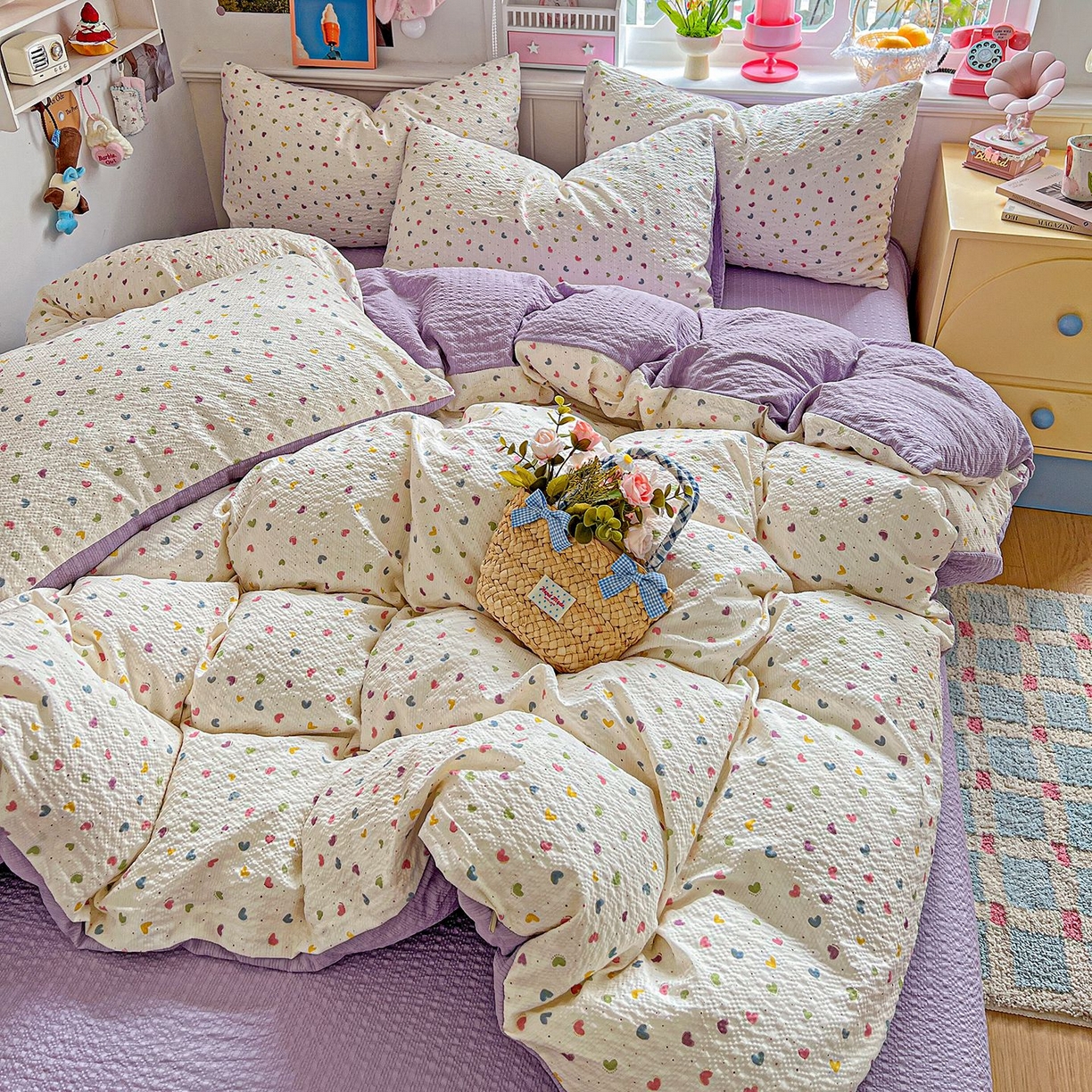 欧妮家纺 2026新款泡芙棉印花四件套-跑量款 泡芙-心心相印