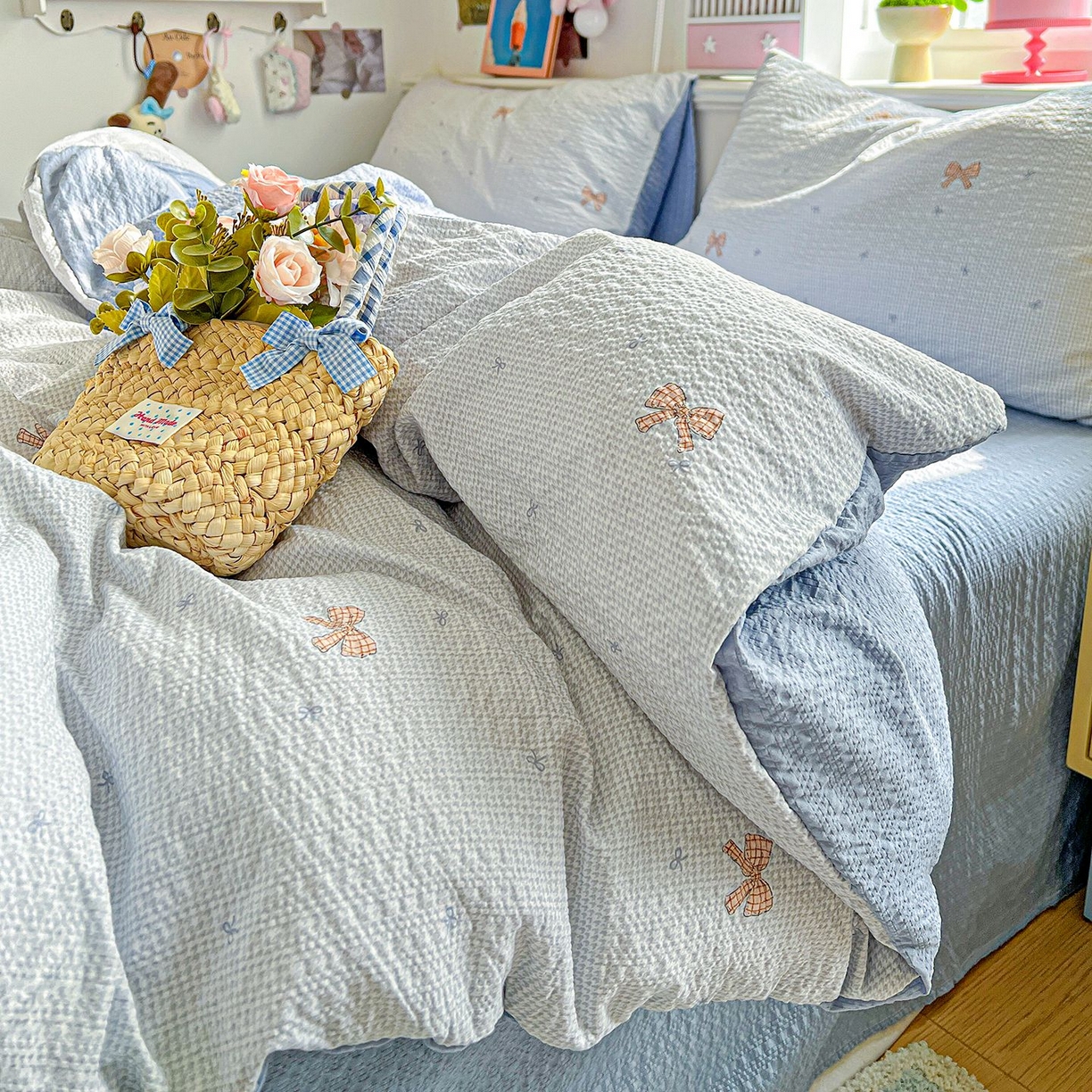 91家纺网 家纺一手货源 找家纺 欧妮家纺 2026新款泡芙棉印花四件套-跑量款 泡芙-格纹蝶梦