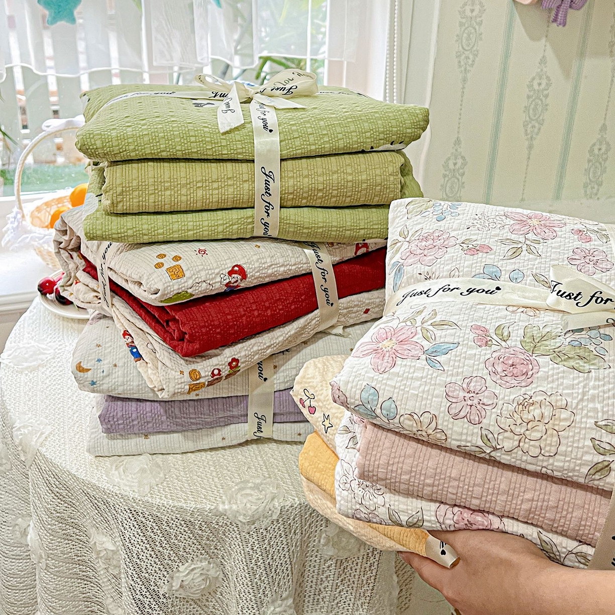 91家纺网 家纺一手货源 找家纺 欧妮家纺 2026新款泡芙棉印花四件套-跑量款 组合图