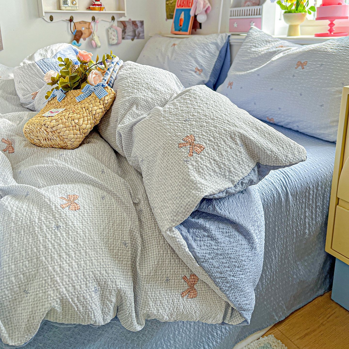 91家纺网 家纺一手货源 找家纺 欧妮家纺 2026新款泡芙棉印花四件套-跑量款 泡芙-格纹蝶梦