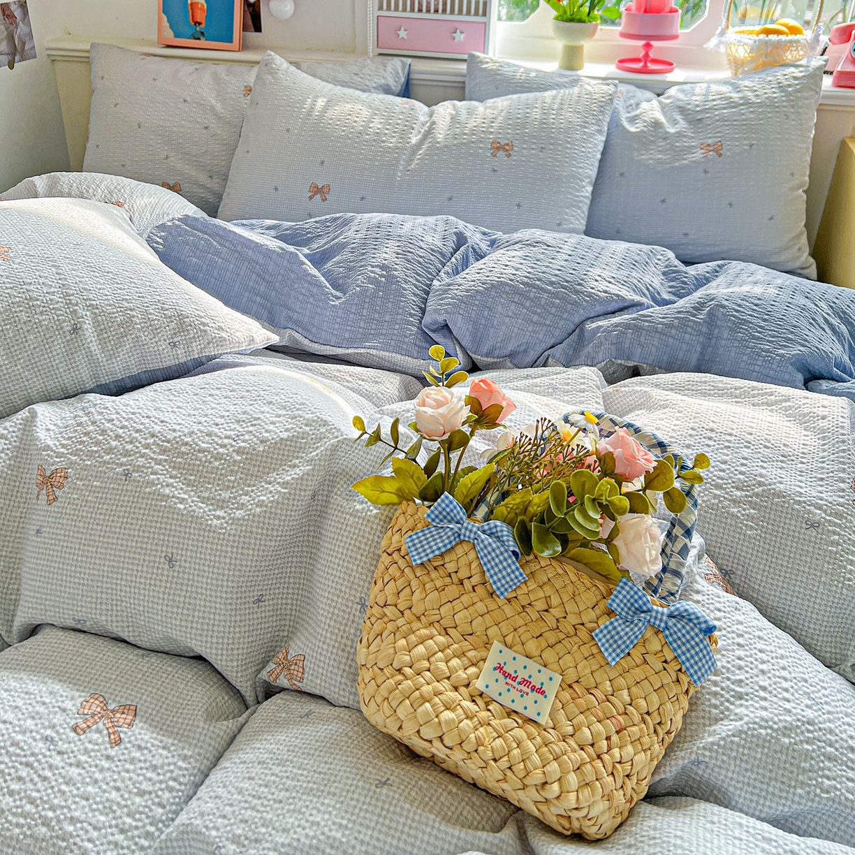 91家纺网 家纺一手货源 找家纺 欧妮家纺 2026新款泡芙棉印花四件套-跑量款 泡芙-格纹蝶梦