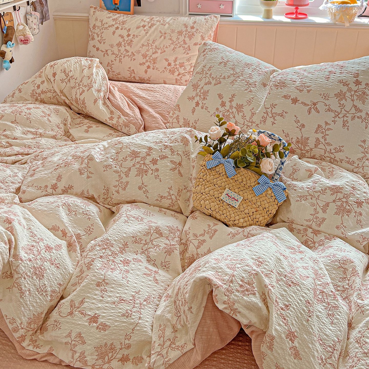 91家纺网 家纺一手货源 找家纺 欧妮家纺 2026新款泡芙棉印花四件套-跑量款 泡芙-花蔓（粉）