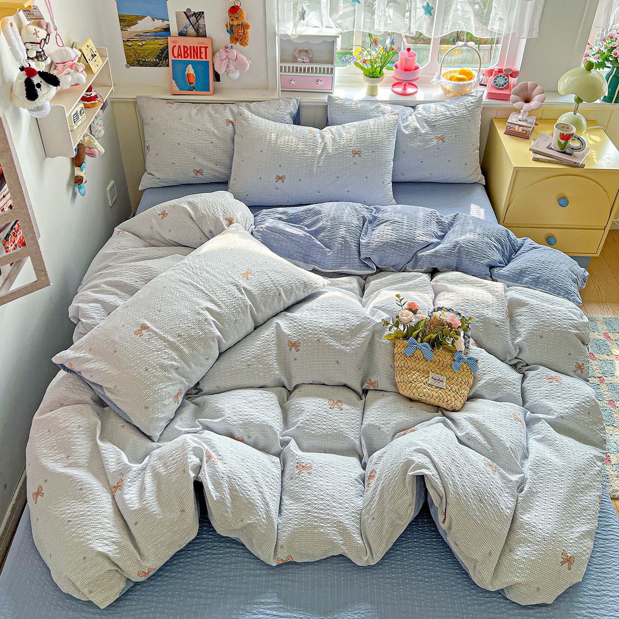 91家纺网 家纺一手货源 找家纺 欧妮家纺 2026新款泡芙棉印花四件套-跑量款 泡芙-格纹蝶梦