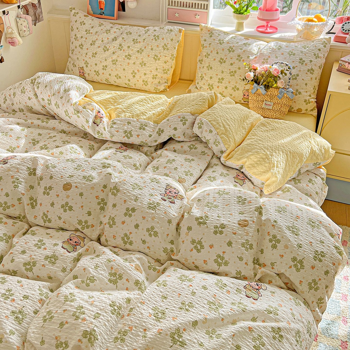 91家纺网 家纺一手货源 找家纺 欧妮家纺 2026新款泡芙棉印花四件套-跑量款 泡芙-甜美星星人