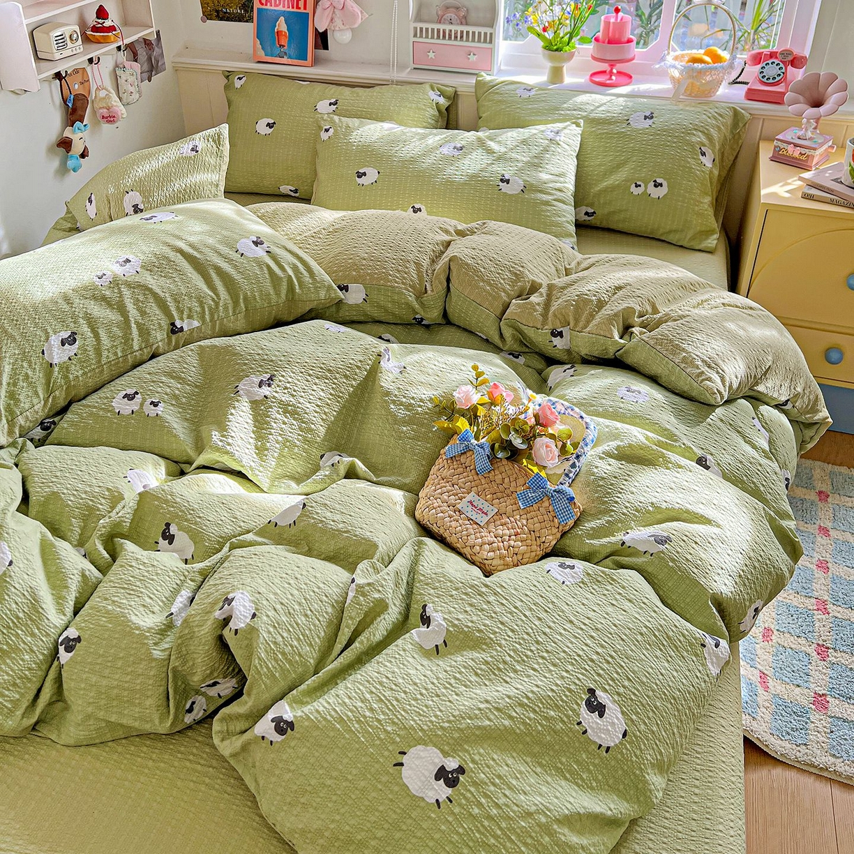 欧妮家纺 2026新款泡芙棉印花四件套-跑量款 泡芙-羊羊牧场