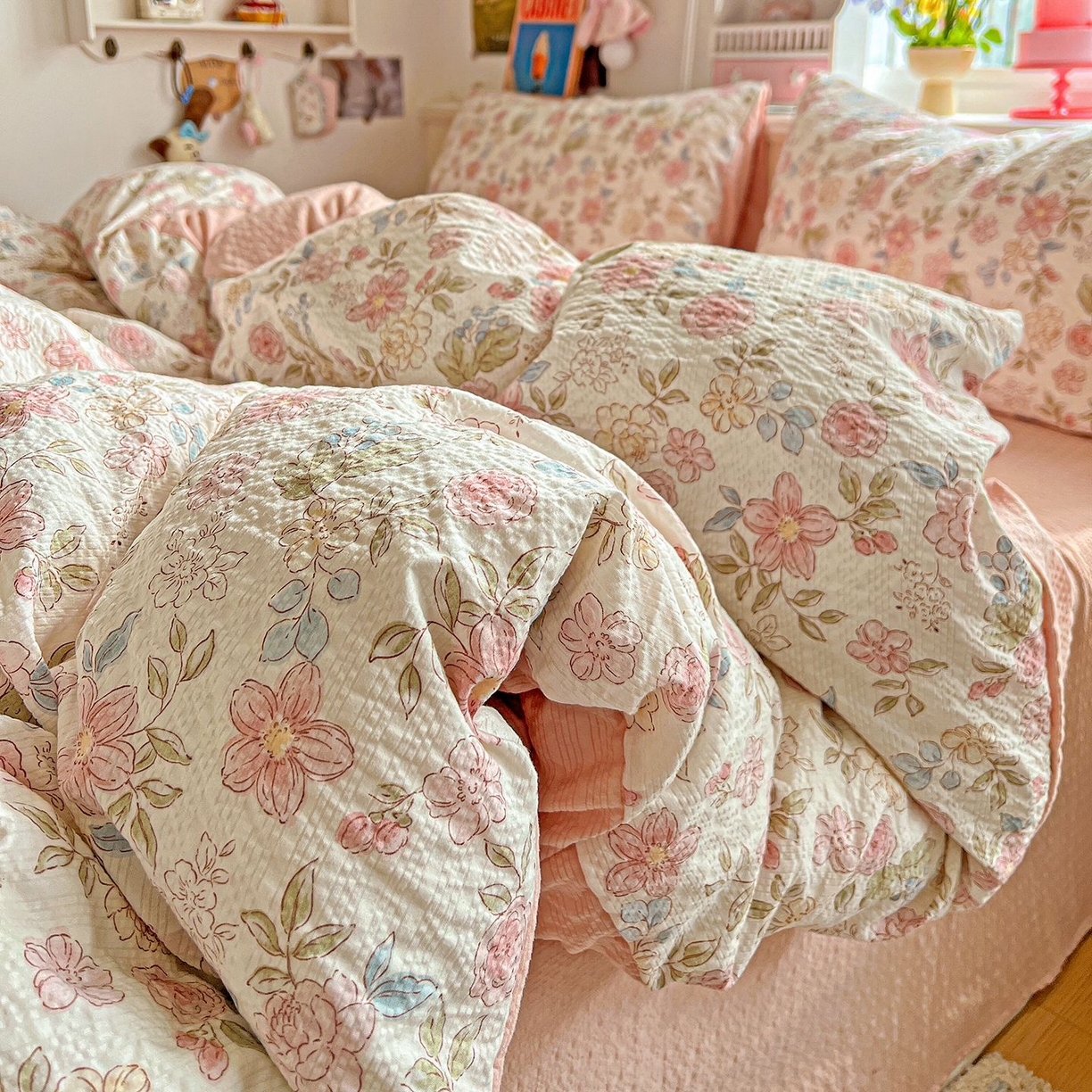 91家纺网 家纺一手货源 找家纺 欧妮家纺 2026新款泡芙棉印花四件套-跑量款 泡芙-春日花语