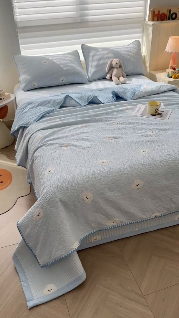 91家纺网 家纺一手货源 找家纺 （总）梵朴 2026新款A类泡芙双层纱贝壳边床盖夏被四件套三角针夏凉被空调被