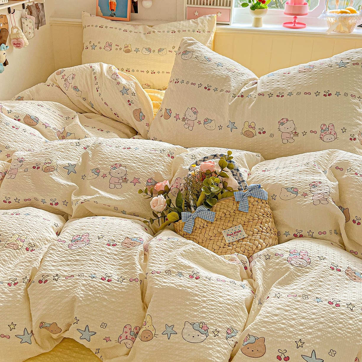 91家纺网 家纺一手货源 找家纺 欧妮家纺 2026新款泡芙棉印花四件套-跑量款 泡芙-萌宠派对（黄）