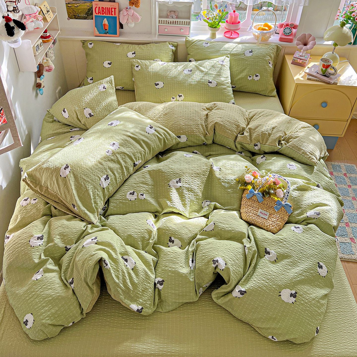 91家纺网 家纺一手货源 找家纺 欧妮家纺 2026新款泡芙棉印花四件套-跑量款 泡芙-羊羊牧场