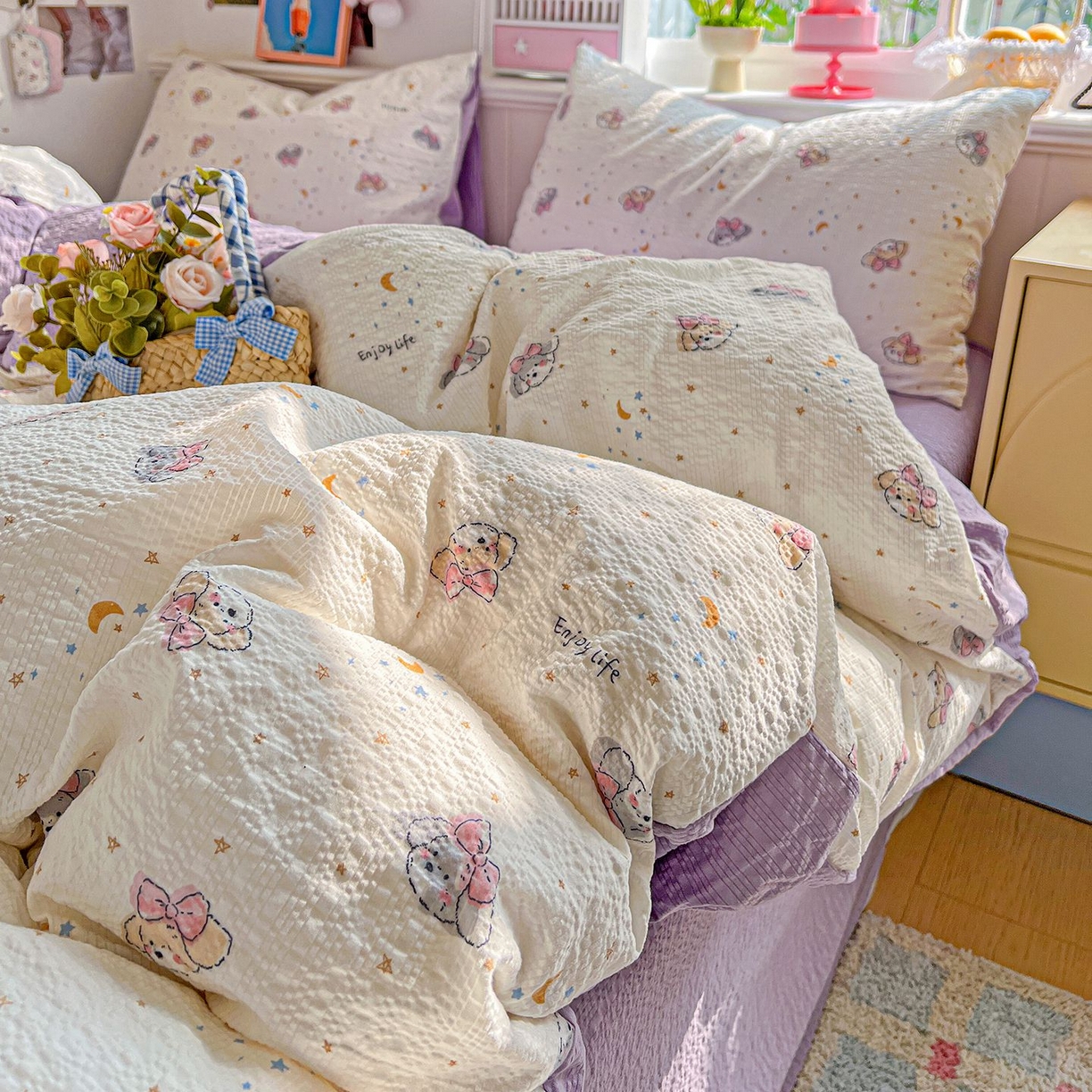 91家纺网 家纺一手货源 找家纺 欧妮家纺 2026新款泡芙棉印花四件套-跑量款 泡芙-星空