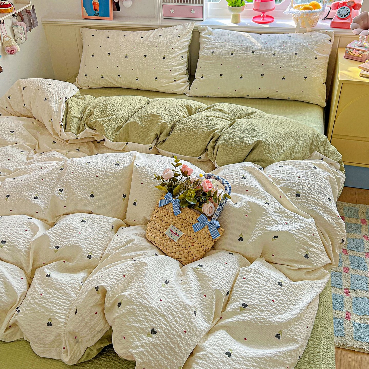 91家纺网 家纺一手货源 找家纺 欧妮家纺 2026新款泡芙棉印花四件套-跑量款 泡芙-奶樱点点