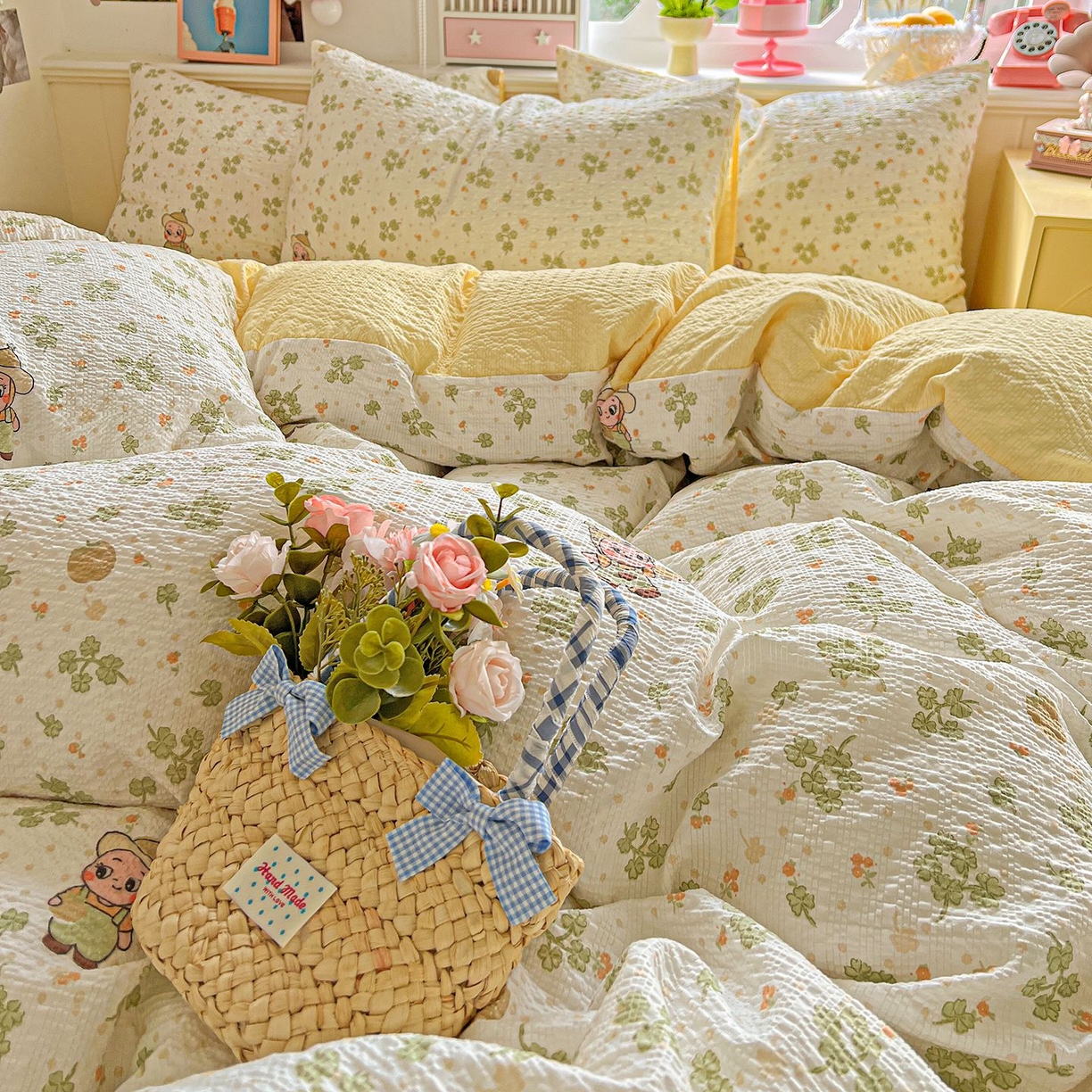 91家纺网 家纺一手货源 找家纺 欧妮家纺 2026新款泡芙棉印花四件套-跑量款 泡芙-甜美星星人