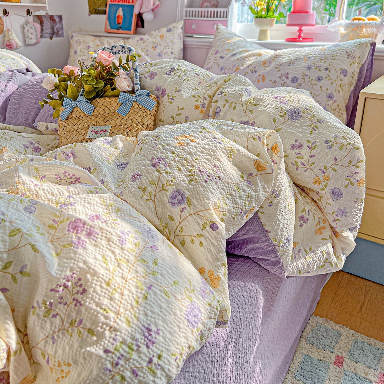 91家纺网 家纺一手货源 找家纺 欧妮家纺 2026新款泡芙棉印花四件套-跑量款 泡芙-浪漫日记