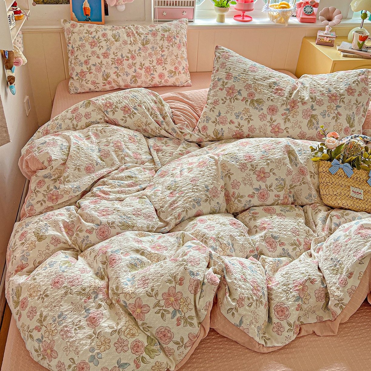 91家纺网 家纺一手货源 找家纺 欧妮家纺 2026新款泡芙棉印花四件套-跑量款 泡芙-春日花语