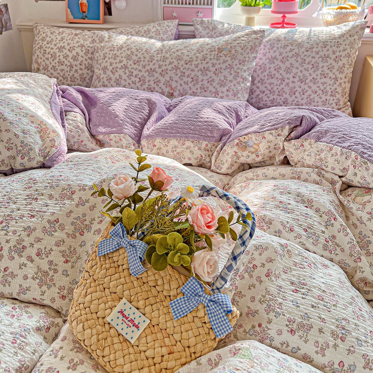 91家纺网 家纺一手货源 找家纺 欧妮家纺 2026新款泡芙棉印花四件套-跑量款 泡芙-花紫兔