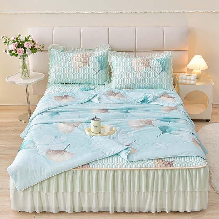 91家纺网 家纺一手货源 找家纺 畅畅家纺 2026新款春秋韩版A类公主风云柔棉工艺款花边四件套 浅花轻语