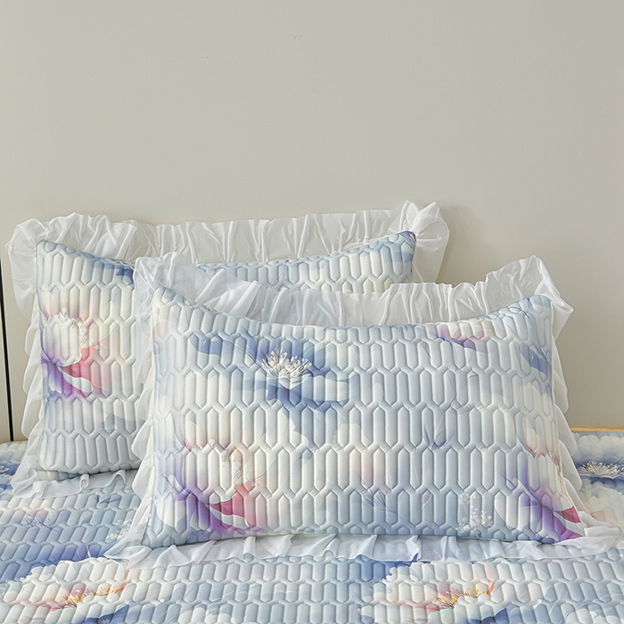 91家纺网 家纺一手货源 找家纺 畅畅家纺 2026春夏新款凉感丝乳胶床裙凉席三件套印花凉席席子-足球花 足球花-繁花-蓝