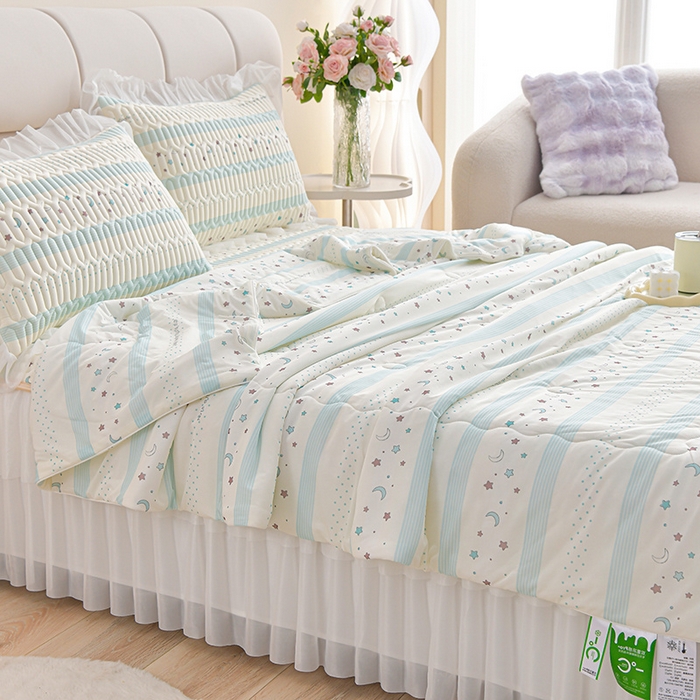 91家纺网 家纺一手货源 找家纺 畅畅家纺 2026春夏新款凉感丝乳胶床裙凉席三件套印花凉席席子-足球花 足球花-星光灿烂