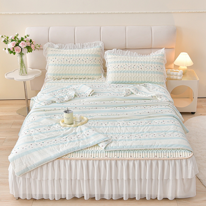 畅畅家纺 2026春夏新款凉感丝乳胶床裙凉席三件套印花凉席席子-足球花 足球花-星光灿烂