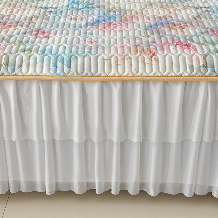 91家纺网 家纺一手货源 找家纺 畅畅家纺 2026春夏新款凉感丝乳胶床裙凉席三件套印花凉席席子-足球花 足球花-繁花-粉