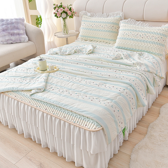 91家纺网 家纺一手货源 找家纺 畅畅家纺 2026春夏新款凉感丝乳胶床裙凉席三件套印花凉席席子-足球花 足球花-星光灿烂