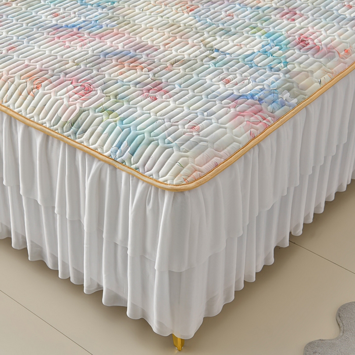 91家纺网 家纺一手货源 找家纺 畅畅家纺 2026春夏新款凉感丝乳胶床裙凉席三件套印花凉席席子-足球花 足球花-繁花-粉