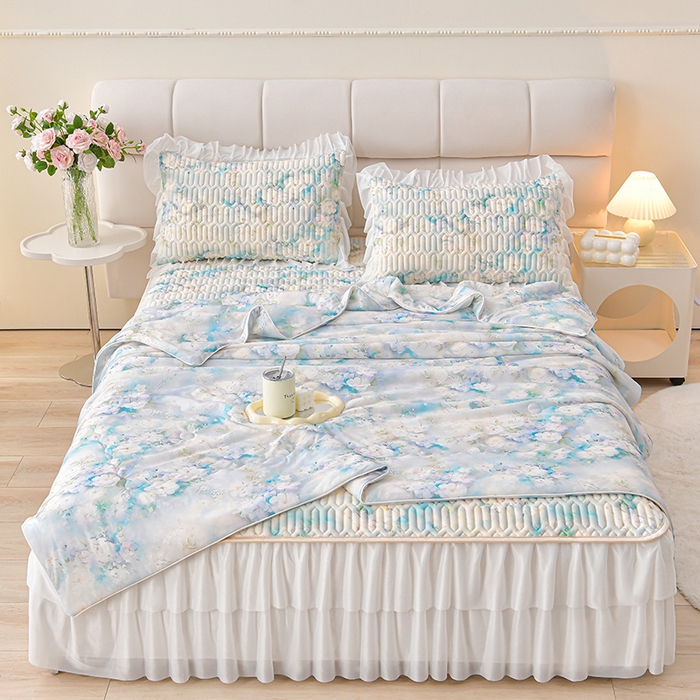 畅畅家纺 2026春夏新款凉感丝乳胶床裙凉席三件套印花凉席席子-足球花 足球花-凡可