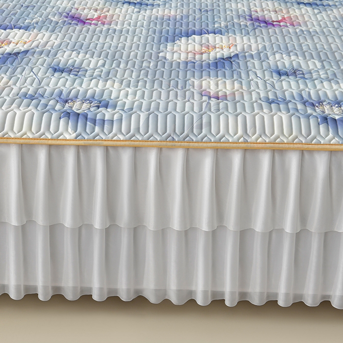 91家纺网 家纺一手货源 找家纺 畅畅家纺 2026春夏新款凉感丝乳胶床裙凉席三件套印花凉席席子-足球花 足球花-繁花-蓝