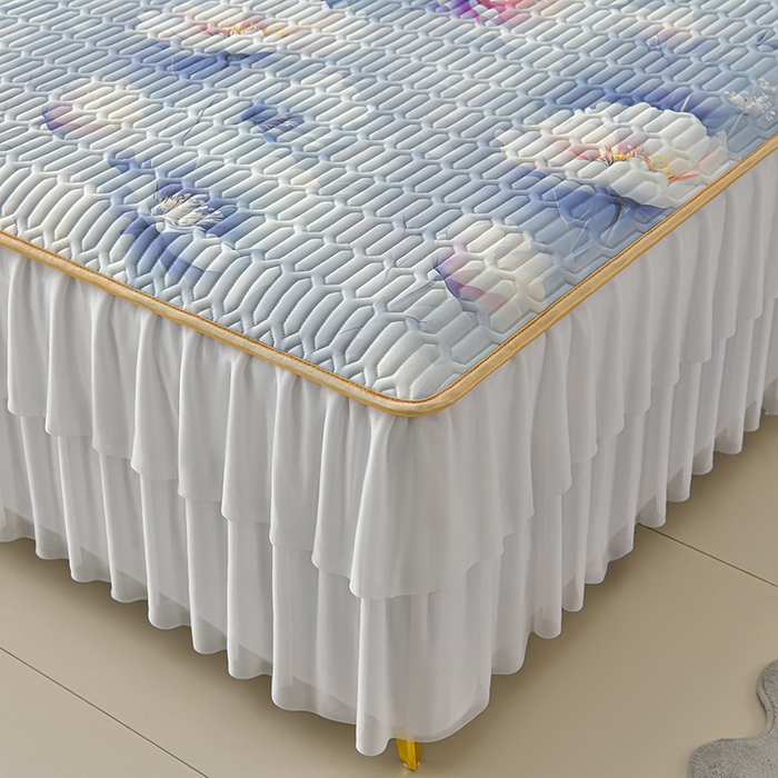 91家纺网 家纺一手货源 找家纺 畅畅家纺 2026春夏新款凉感丝乳胶床裙凉席三件套印花凉席席子-足球花 足球花-繁花-蓝