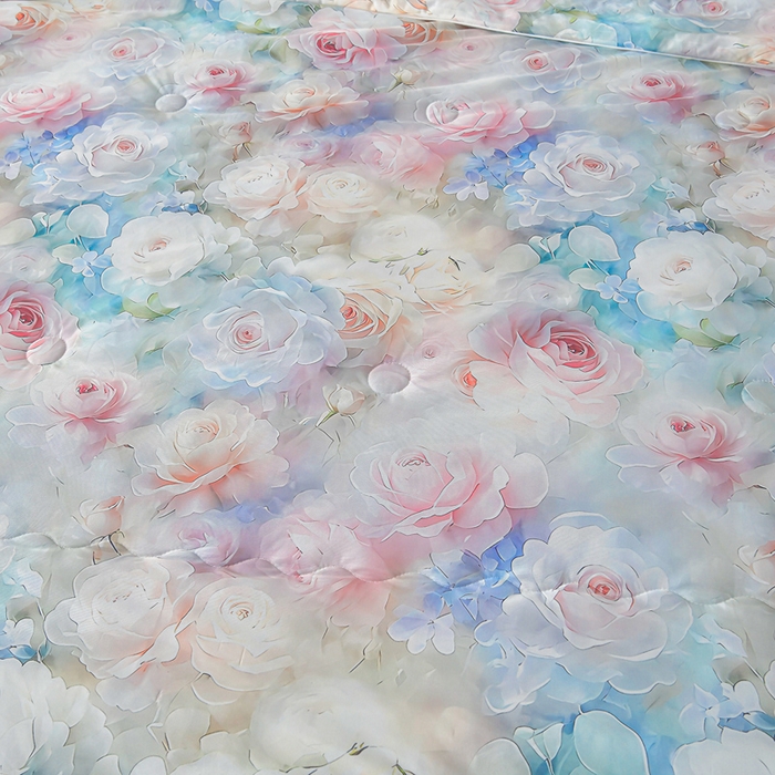 91家纺网 家纺一手货源 找家纺 畅畅家纺 2026春夏新款凉感丝乳胶床裙凉席三件套印花凉席席子-足球花 足球花-繁花-粉