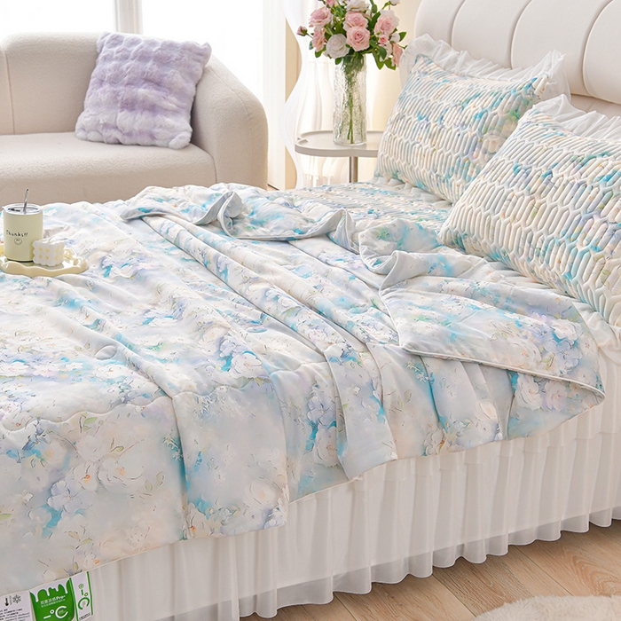 91家纺网 家纺一手货源 找家纺 畅畅家纺 2026春夏新款凉感丝乳胶床裙凉席三件套印花凉席席子-足球花 足球花-凡可