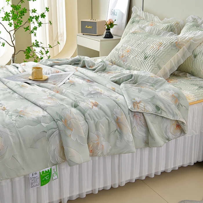 91家纺网 家纺一手货源 找家纺 畅畅家纺 2026春夏新款凉感丝乳胶床裙凉席三件套印花凉席席子-足球花 足球花-繁花-绿