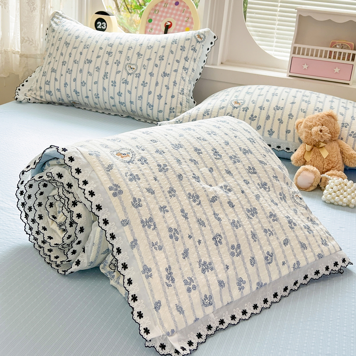 91家纺网 家纺一手货源 找家纺 恒尚居 2026新款泡芙纱四件套贝壳绣边床盖套件单被套床单床笠 【宠物天地】贝壳边