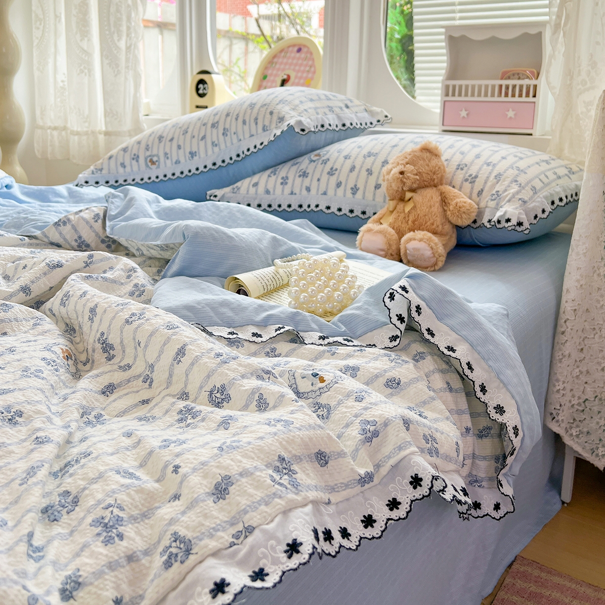 91家纺网 家纺一手货源 找家纺 （总）恒尚居 2026新款A类泡芙纱花边夏被夏凉被空调被四套件