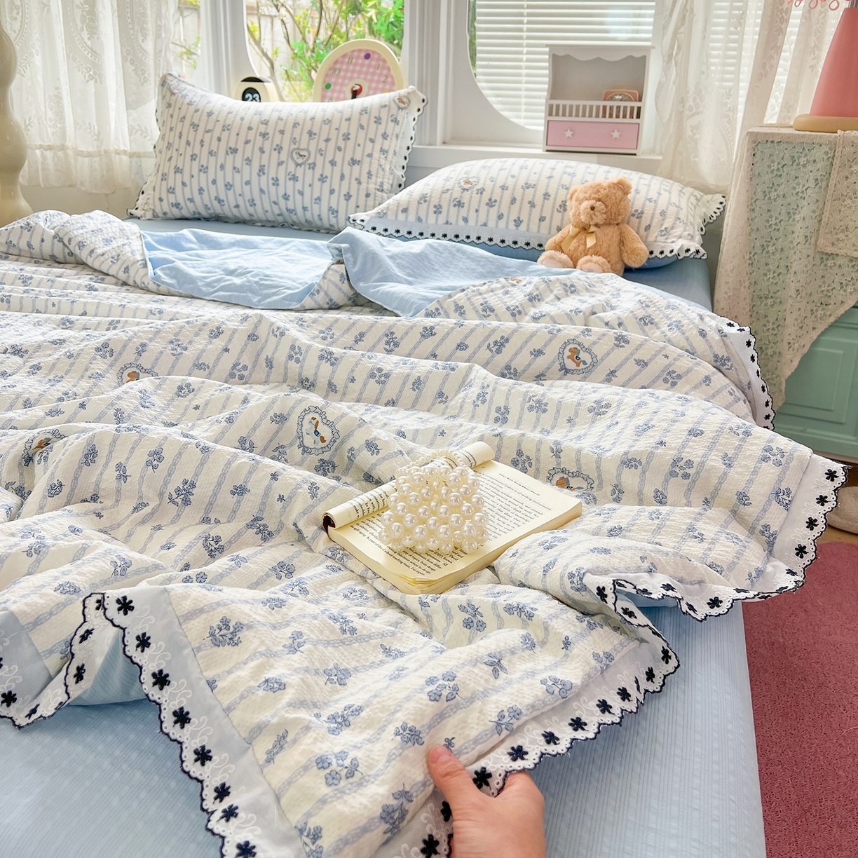 91家纺网 家纺一手货源 找家纺 （总）恒尚居 2026新款A类泡芙纱花边夏被夏凉被空调被四套件