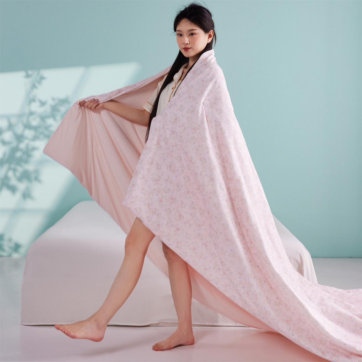 91家纺网 家纺一手货源 找家纺 瑞米家居 2026新款A类冰纱双感被夏被夏凉被空调被 杜若-粉