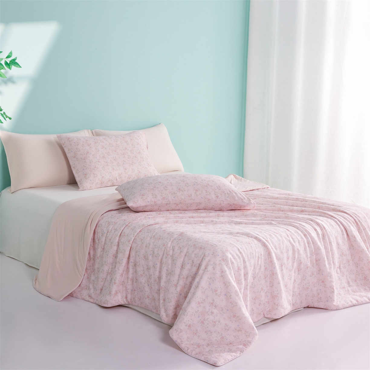 91家纺网 家纺一手货源 找家纺 瑞米家居 2026新款A类冰纱双感被夏被夏凉被空调被 杜若-粉