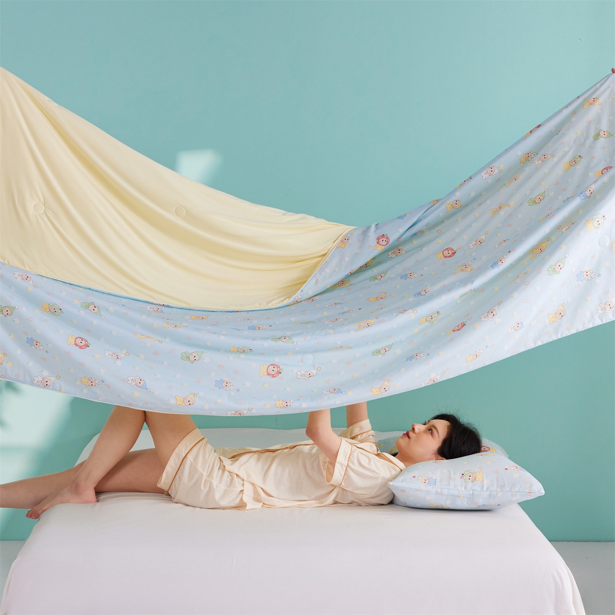 91家纺网 家纺一手货源 找家纺 瑞米家居 2026新款A类冰纱双感被夏被夏凉被空调被 花园萌宠-蓝