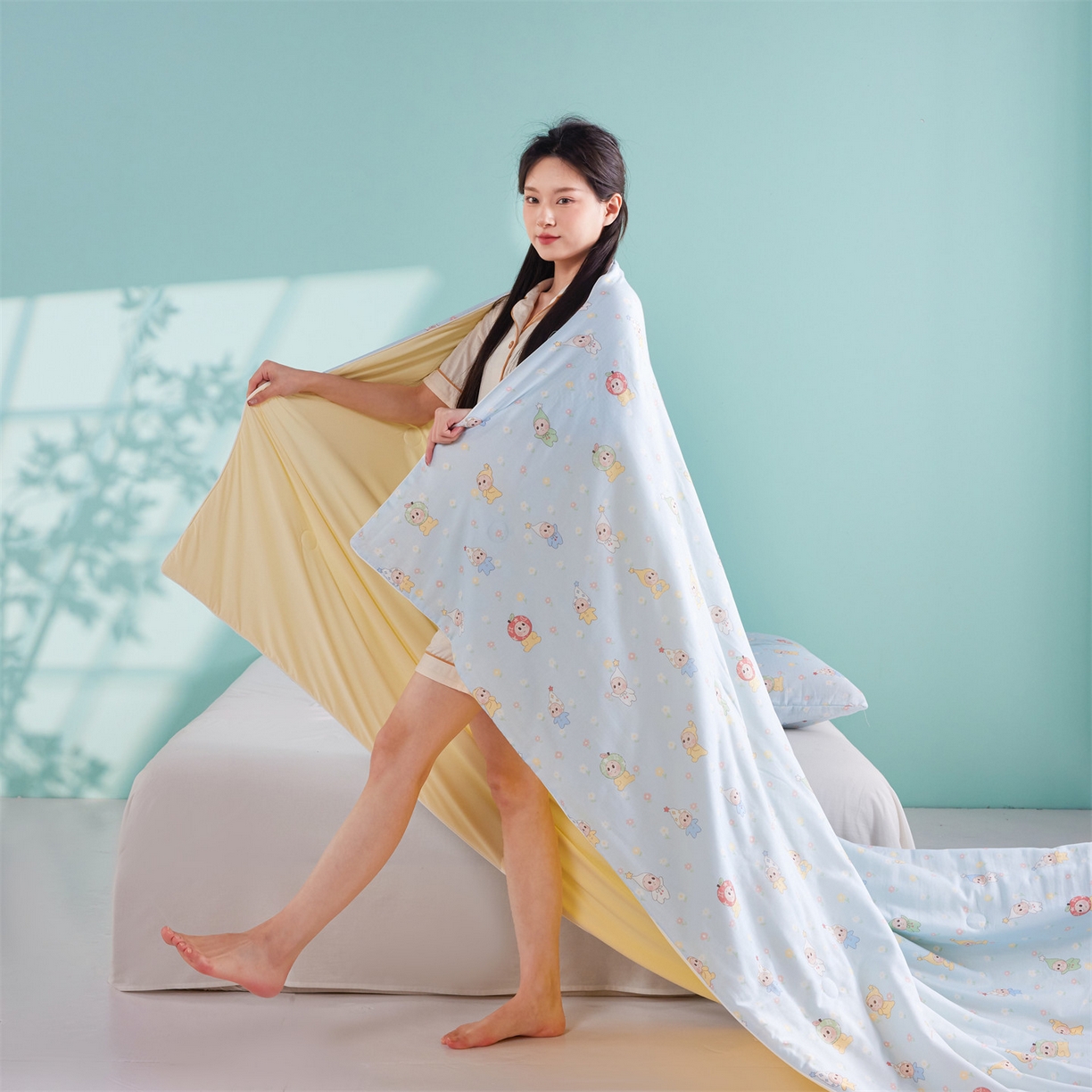 91家纺网 家纺一手货源 找家纺 瑞米家居 2026新款A类冰纱双感被夏被夏凉被空调被 花园萌宠-蓝