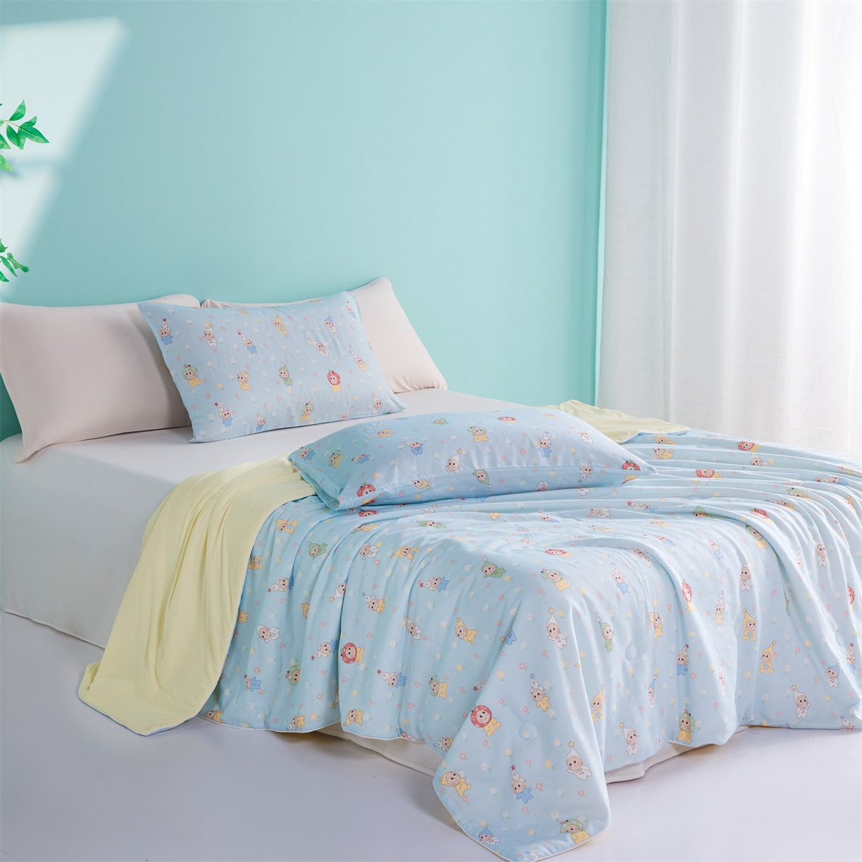 91家纺网 家纺一手货源 找家纺 瑞米家居 2026新款A类冰纱双感被夏被夏凉被空调被 花园萌宠-蓝