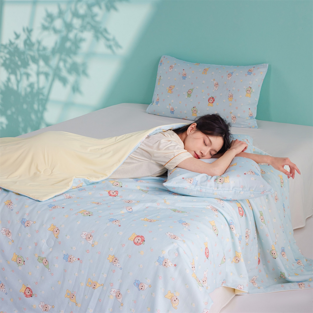 91家纺网 家纺一手货源 找家纺 瑞米家居 2026新款A类冰纱双感被夏被夏凉被空调被 花园萌宠-蓝