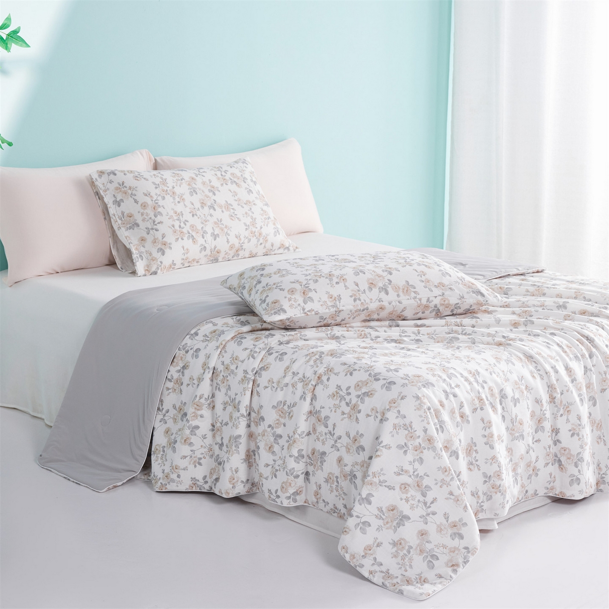 91家纺网 家纺一手货源 找家纺 瑞米家居 2026新款A类冰纱双感被夏被夏凉被空调被 恋雨-米