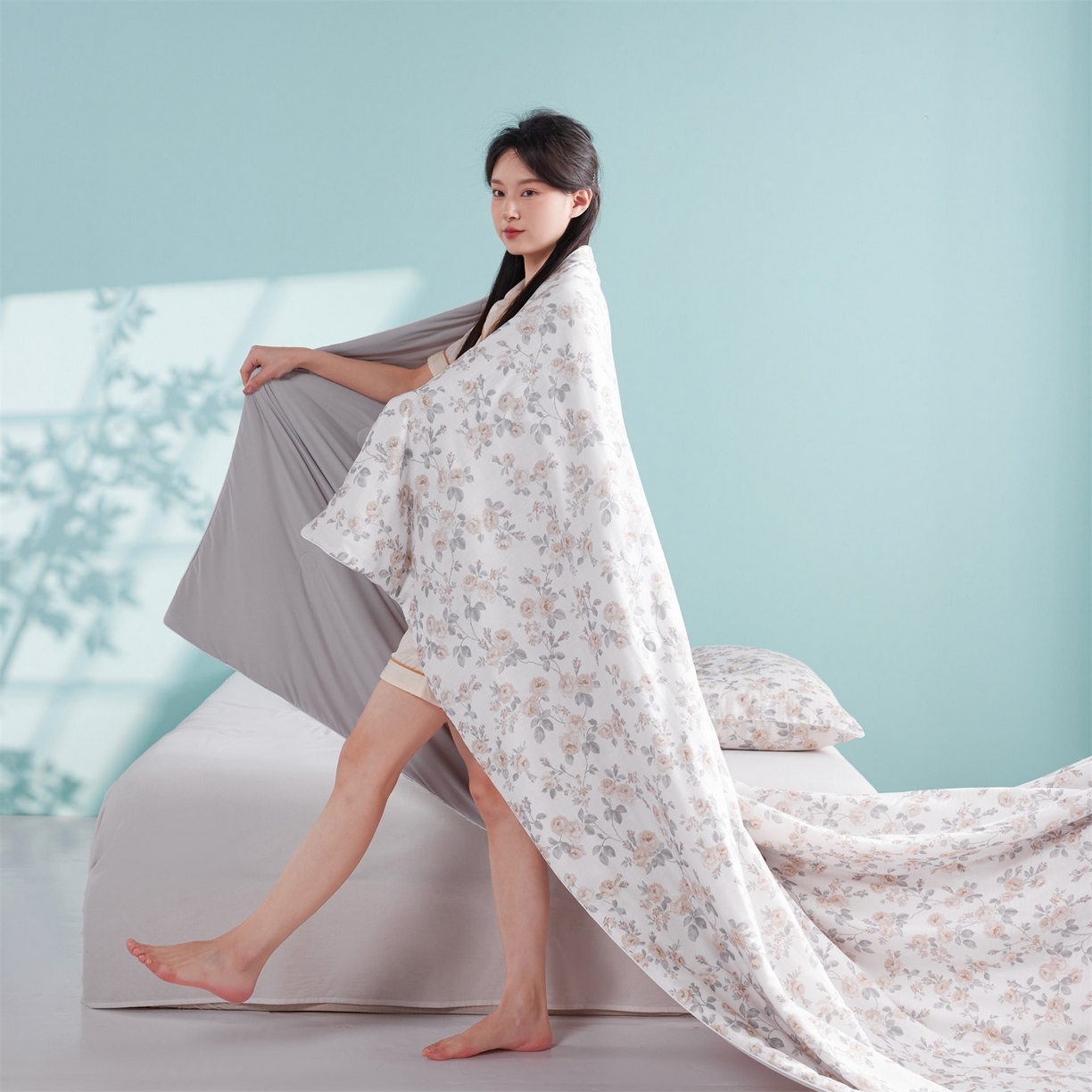 91家纺网 家纺一手货源 找家纺 瑞米家居 2026新款A类冰纱双感被夏被夏凉被空调被 恋雨-米