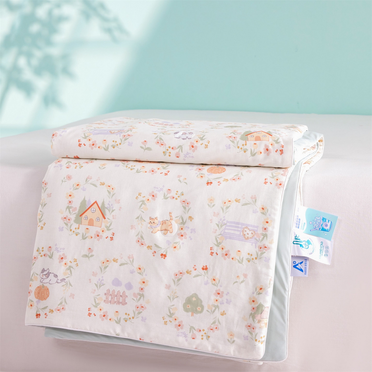 91家纺网 家纺一手货源 找家纺 瑞米家居 2026新款A类冰纱双感被夏被夏凉被空调被 萌宠小猫-米