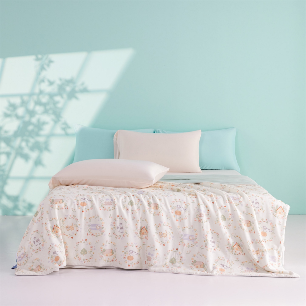 91家纺网 家纺一手货源 找家纺 瑞米家居 2026新款A类冰纱双感被夏被夏凉被空调被 萌宠小猫-米